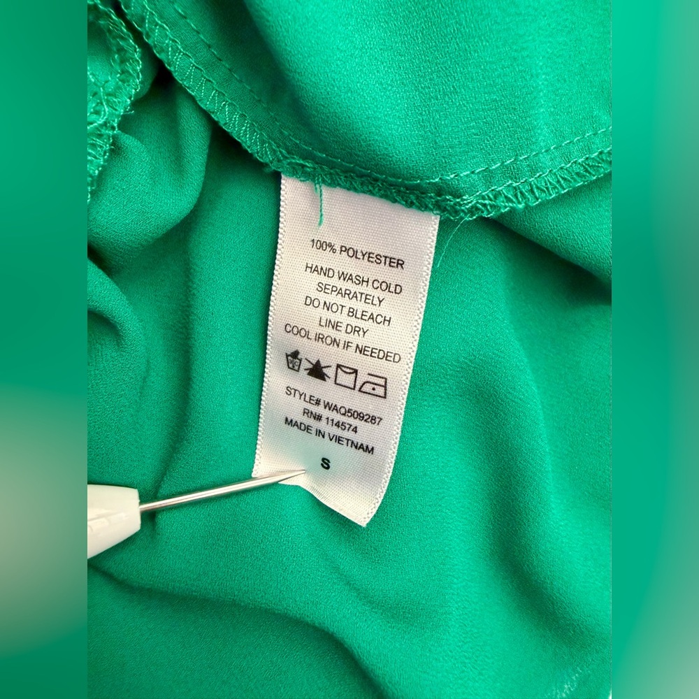 Pleione Small Green V-Neck Peplum Blouse Balloon Sleeve - Picture 6 of 8
